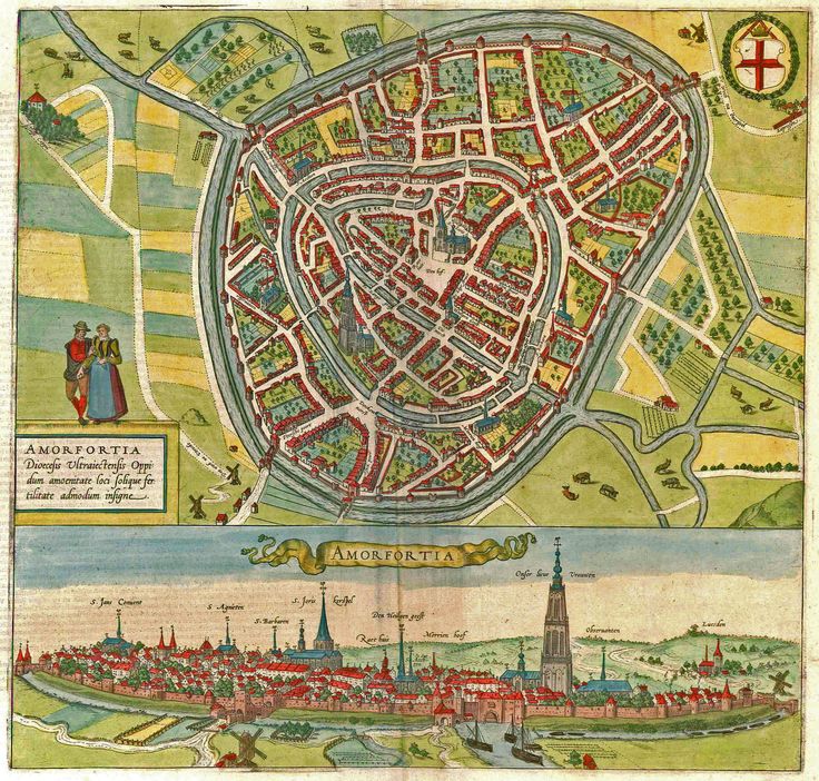 an old map shows the city and its surroundings