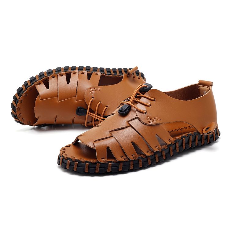 Men Hand Stitching Leather Slip Resistant Hollow Out Casual Sandals Men Sandals, Male Hands, Chic Clothes, Stitching Leather, Fashion Chic, Sandal Fashion, Casual Sandals, How To Get Money, Mens Sandals