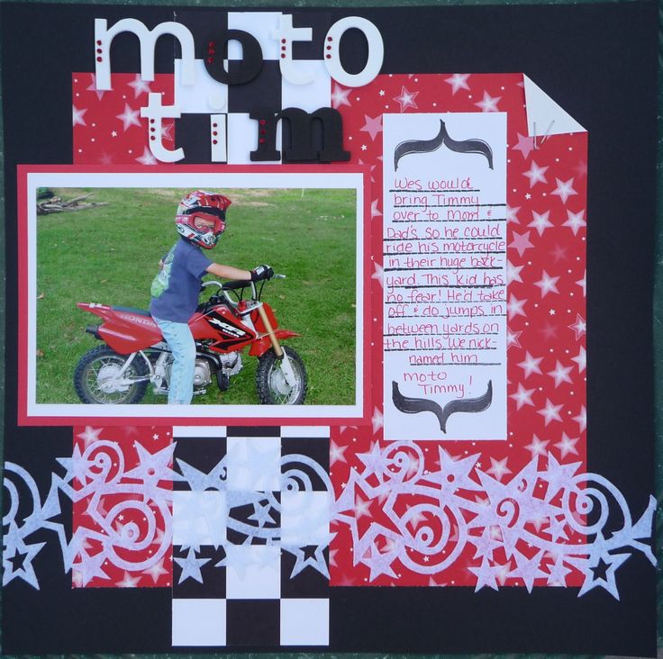 a scrapbook page with an image of a young boy on a motorbike