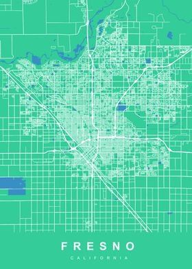 'FRESNO Map CALIFORNIA USA' Poster, picture, metal print, paint by ...