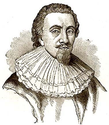 an old black and white drawing of a man with a beard wearing a ruffled collar