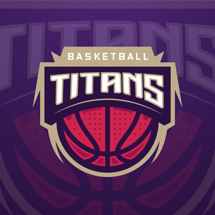 a basketball logo with the word titans on it in front of a purple and red background