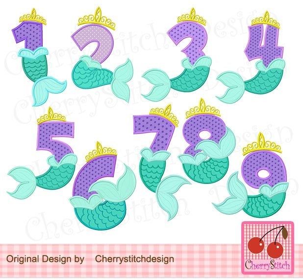 the numbers are made up of mermaid tails and crowns