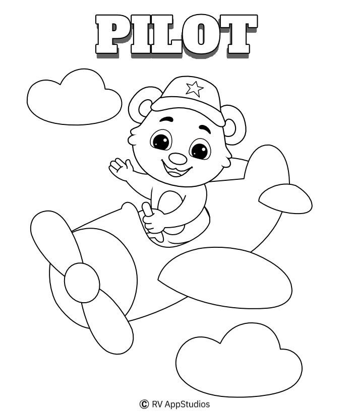 a cartoon character flying on an airplane with the word pilot above it in black and white