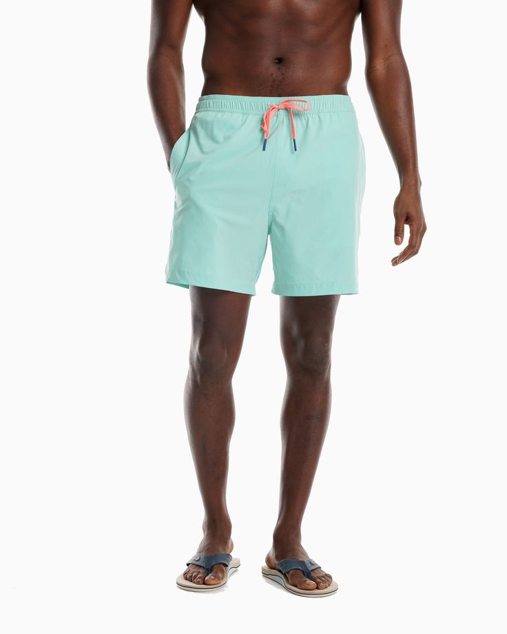 The model front view of the Men's Solid Swim Trunk by Southern Tide - Isle of Pines Preppy Boys Outfits, Preppy Swimsuit, Preppy Boys, Water Adventure, Seersucker Dress, Southern Shirts, Southern Tide, Cute Swimsuits, Mens Swim Trunks