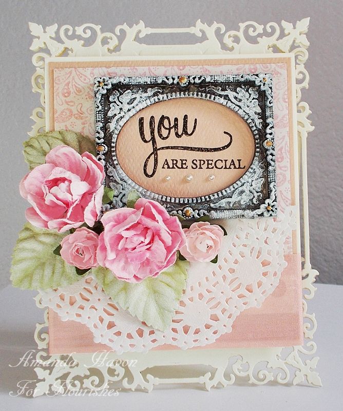 an ornate card with pink flowers and the words you are special written on it's front