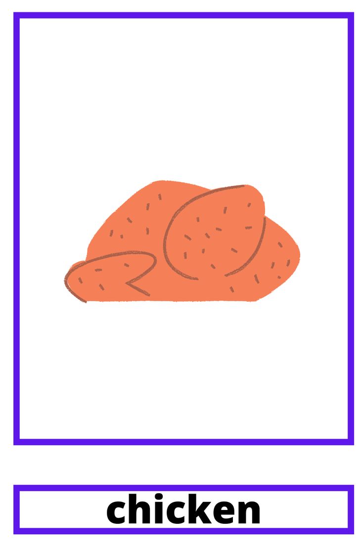 the words chicken are in front of an image of a piece of bread on a white background