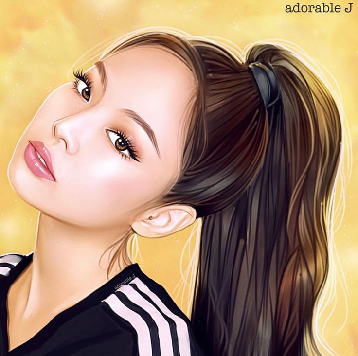 a digital painting of a girl with long hair and ponytails wearing a striped shirt