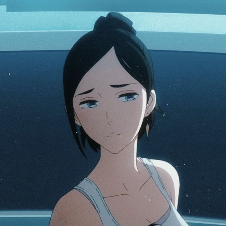 an anime character with blue eyes and dark hair, standing in front of a car