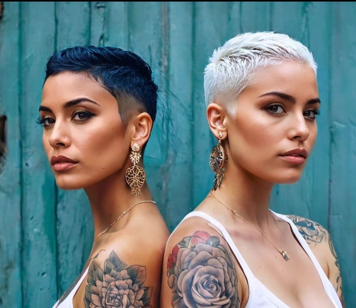 Funky Short Haircuts, Tattooed Women, Short Hair Pixie Cuts, Short Sassy Hair, Bald Hair, Super Short Hair, Edgy Short Hair, Sassy Hair, Very Short Hair