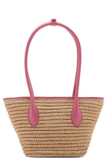 A tote carries all your sunny-day essentials securely thanks to a magnetic-snap closure. Magnetic-snap closure Shoulder straps Paper/polyurethane Imported Chic Summer Bags With Snap Closure, Spring Casual Straw Bag, Casual Spring Straw Bag, Casual Spring Straw Bag With Handles, Casual Pink Straw Bag With Double Handle, Casual Straw Bag For Everyday Use In Spring, Casual Leather Straw Bag For Travel, Casual Straw Bag With Leather Handles For Spring, Spring Travel Bag With Snap Closure