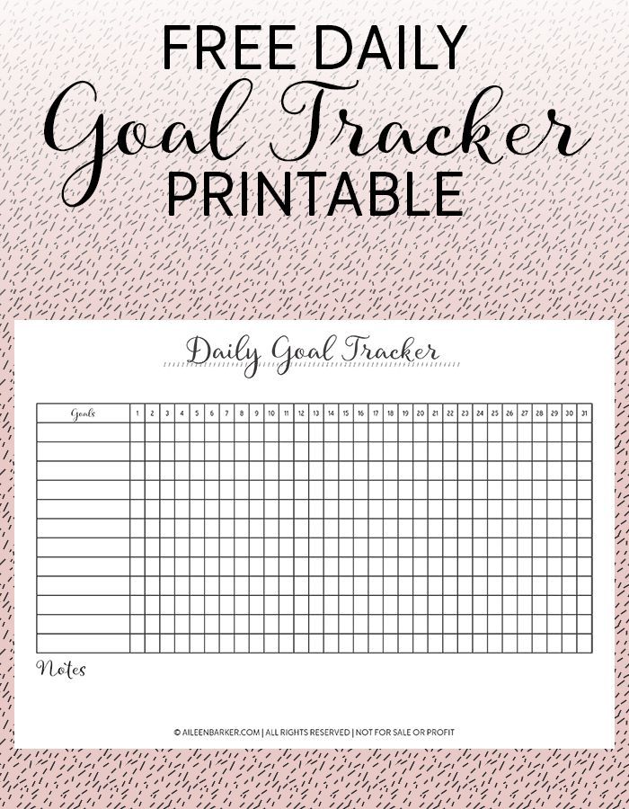 the free goal tracker printable is shown in black and white, with pink background