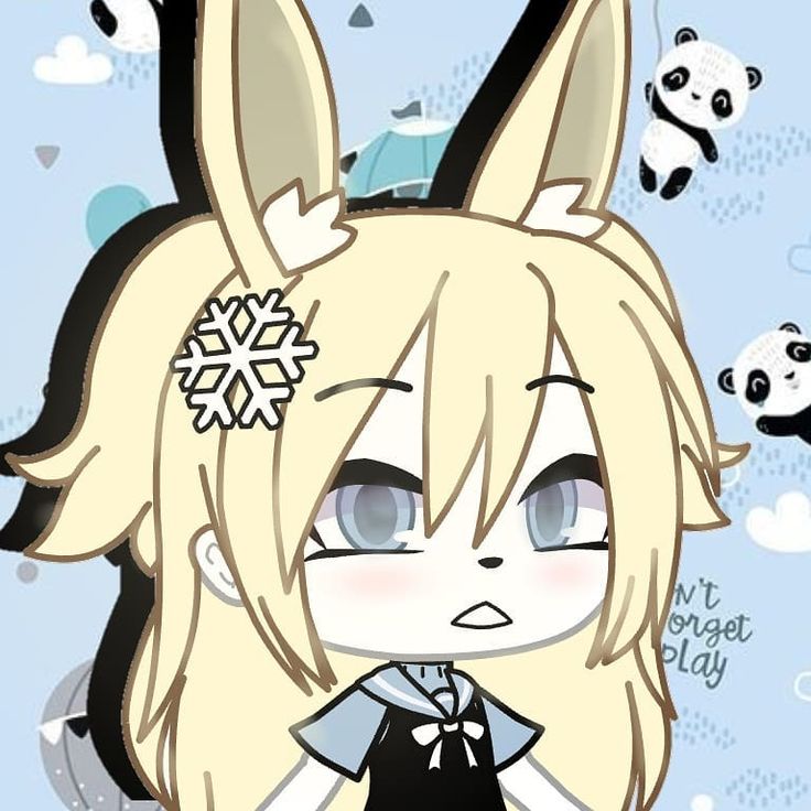 a drawing of a girl with long blonde hair wearing a black dress and pandas in the background