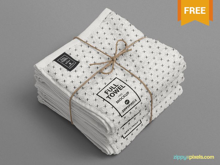 stack of folded napkins tied with twine on grey background, mockup for packaging design