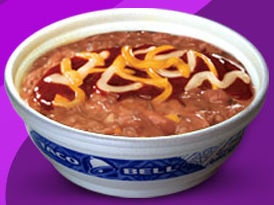 a bowl filled with chili and cheese on top of a purple background