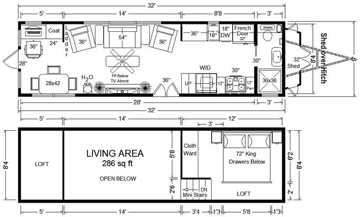 the floor plan for a mobile home with two living areas and an office area on one side