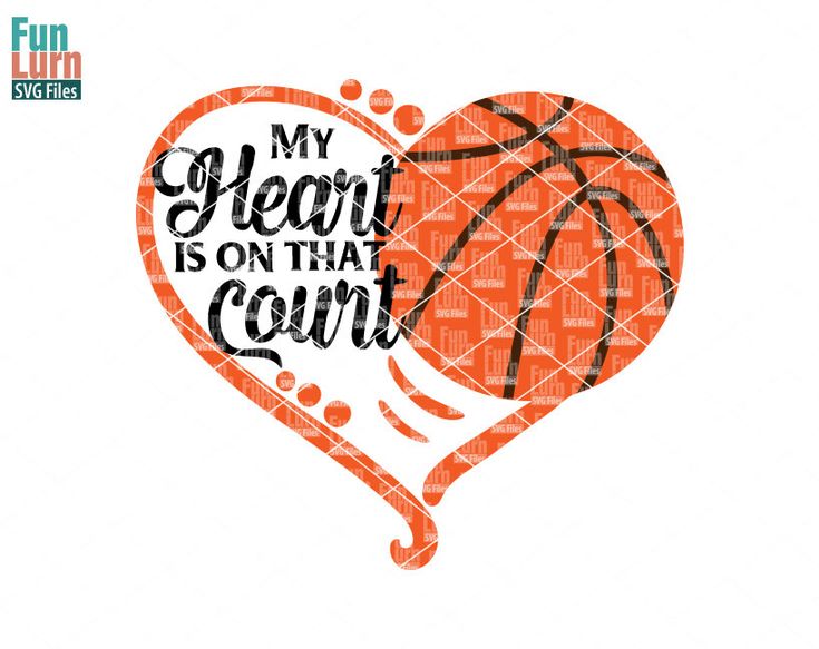 an orange heart with the words my heart is on that court in black and white