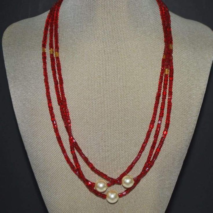 Multi Strands Red Beads With Pearl Ascent Elegant Necklace - FashionByTeresa Red Double Strand Faceted Beaded Necklaces, Red Double Strand Faceted Beaded Necklace, Red Double Strand Beaded Necklace With Faceted Beads, Multi-strand Red Coral Beaded Necklace As Gift, Multi-strand Red Coral Beaded Necklace For Gift, Red Double Strand Beaded Necklaces, Red Double Strand Beaded Necklace With Polished Beads, Red Double Strand Jewelry With Faceted Beads, Red Multi-strand Beads For Gift