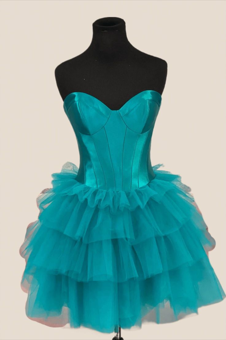 Teal Green Ruffle Short Homecoming Dress Fall Ball, Winter Formal Dresses, Junior Prom Dresses, A Line Shorts, Short Homecoming Dress, Sweet 16 Dresses, Pageant Dress, Ruffle Shorts, Hoco Dresses