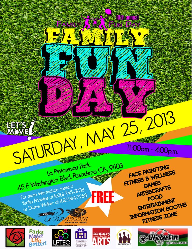 an advertisement for the family fun day on may 25, 2013 in front of a grassy field