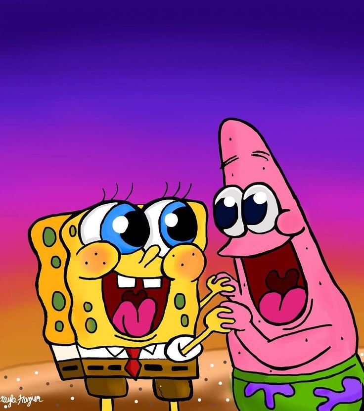 spongebob and patrick face to face in front of a purple sky with stars