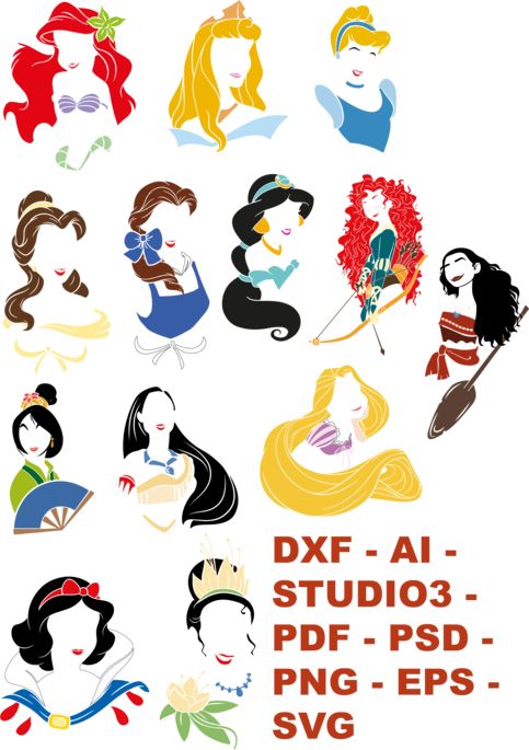 Disney digital files Disney princesses. | Disney princess silhouette ...