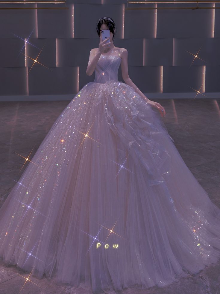 Baju Princess Aesthetic, Korean Wedding Dress, Sparkly Gown, Ethereal Dress, Pretty Quinceanera Dresses, Sparkle Wedding Dress, Korean Wedding, Princess Ball Gowns, Fantasy Gowns