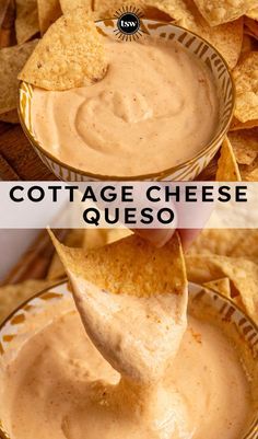 Cottage Cheese Queso Dip - The Schmidty Wife Weight Watchers Queso Dip, Low Calorie Cheese Dip, Low Cal Queso, Cottage Cheese Taco Dip Recipes, Healthier Party Food, Tomato And Cottage Cheese, Keto Cottage Cheese Dip, Cottage Cheese Cannoli Dip, Cottage Cheese Deviled Egg Dip