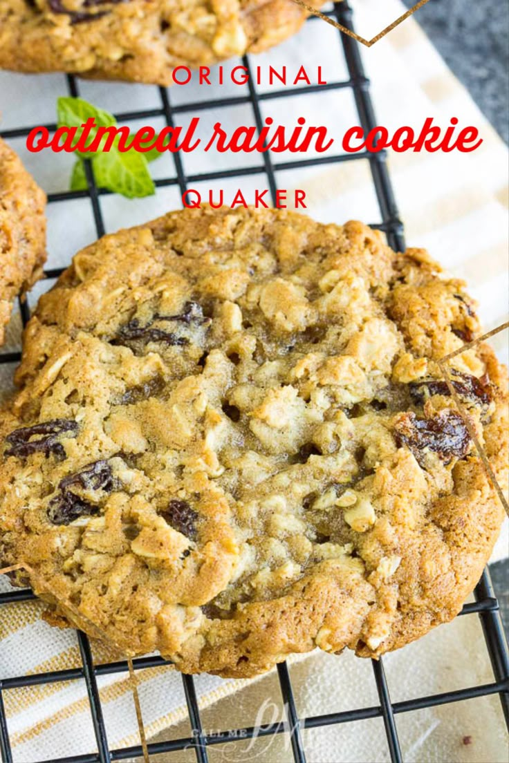 cookies cooling on a wire rack with the words original animal raisin cookie