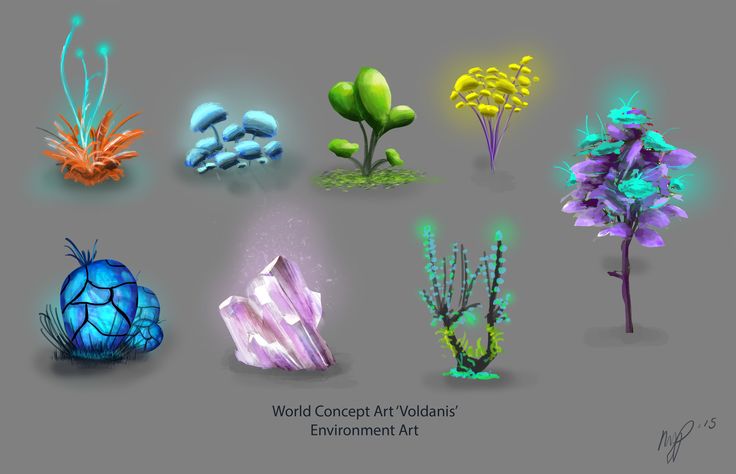 an assortment of different types of plants and flowers on a gray background with the words world concept art volksnacs environment art