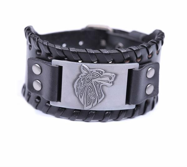 Genuine Leather Strap Wolf Bracelets | Braided leather bracelet ...