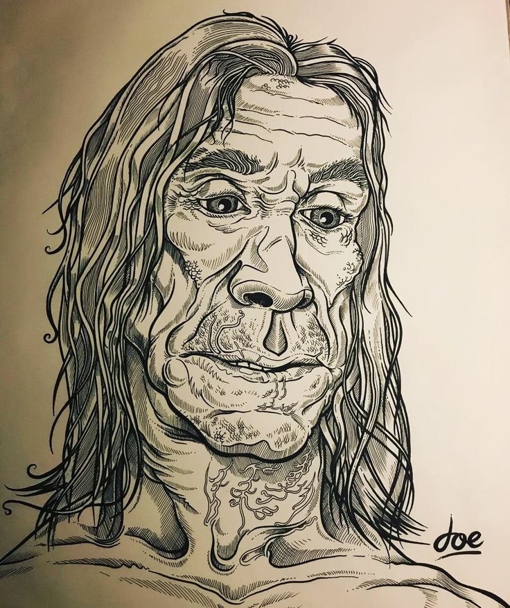 a drawing of a man with long hair and piercings on his face is shown