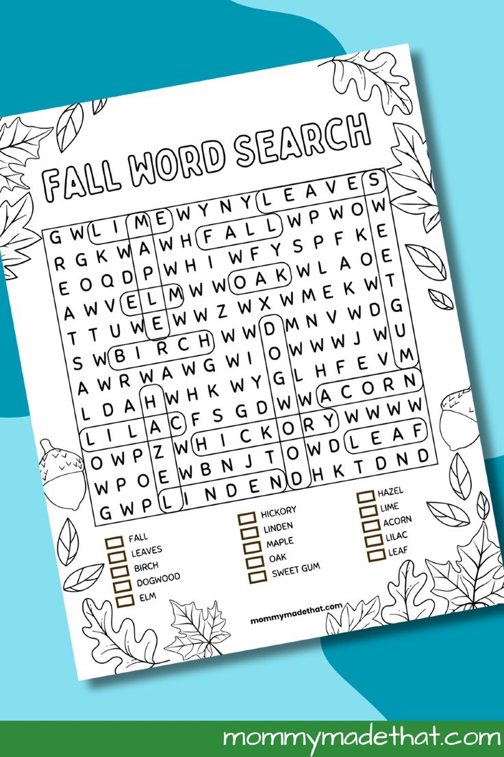 the fall word search printable for kids