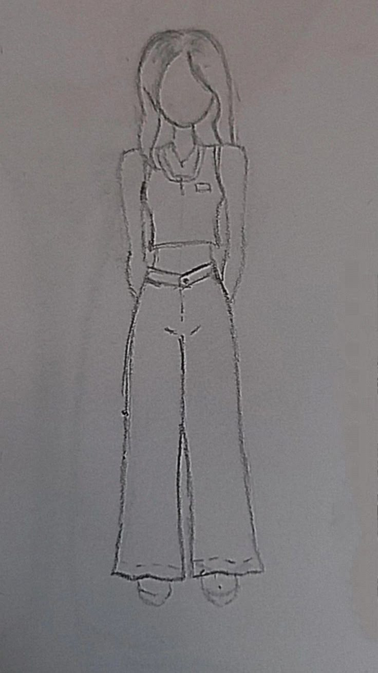 a drawing of a woman in wide legged pants