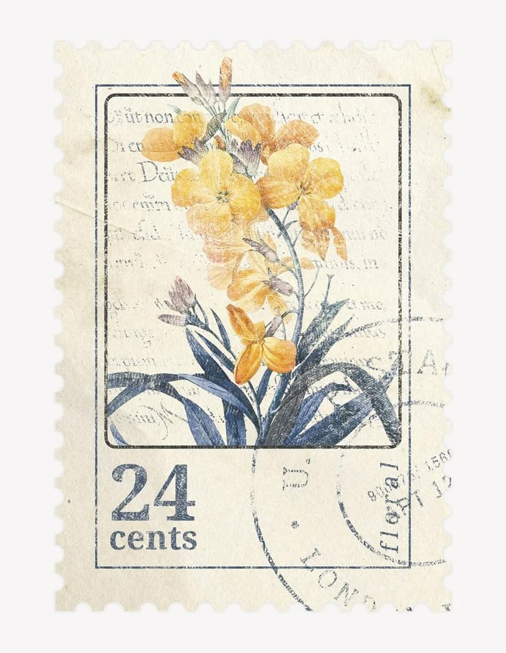 a postage stamp with yellow flowers on it