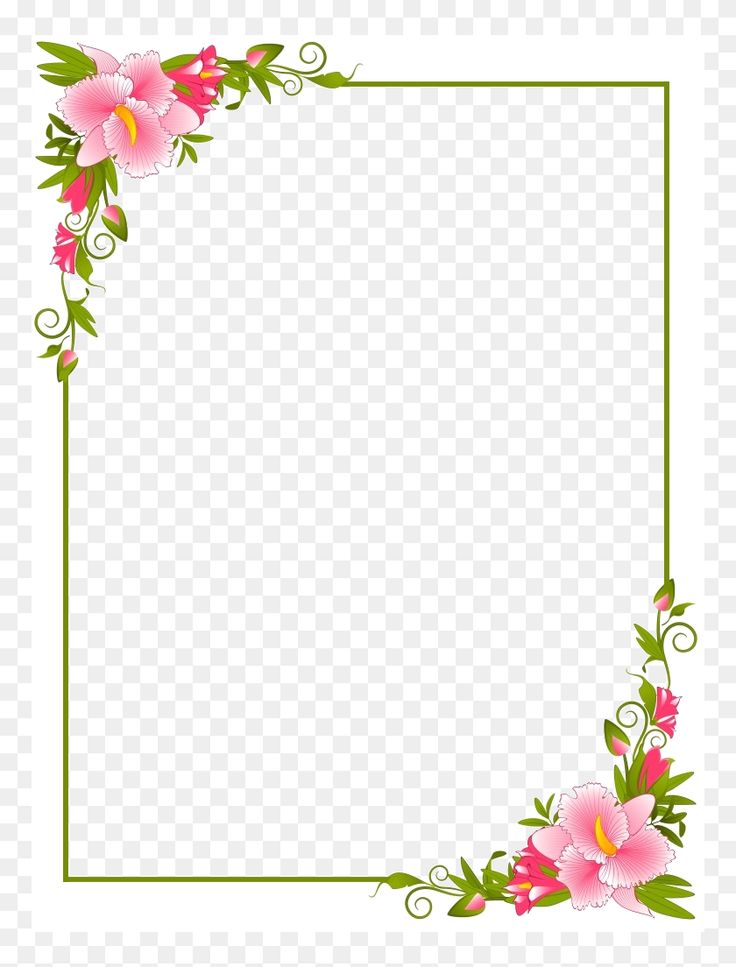 a pink flower border with green leaves and flowers on the edges, hd png