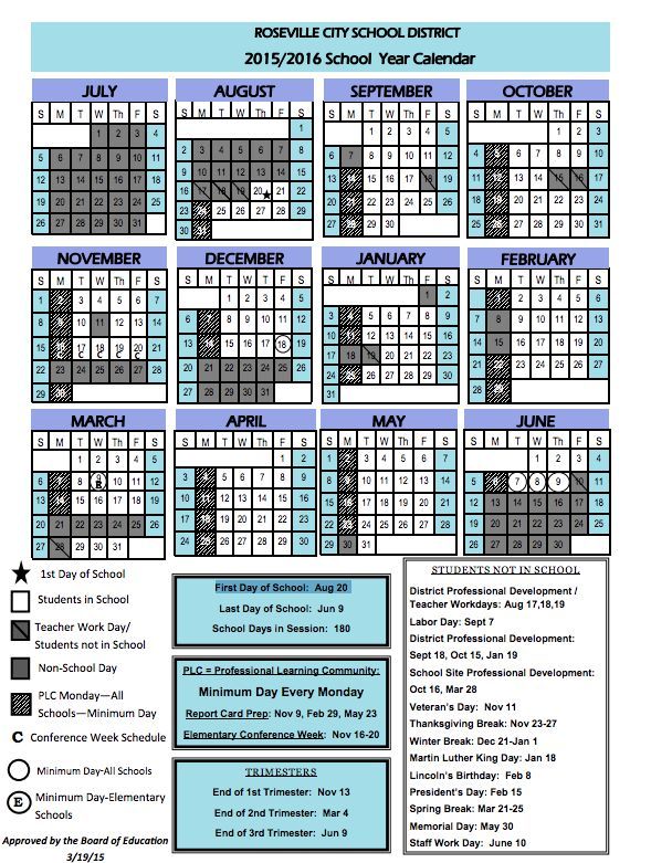 Roseville School District Calendar 21 22 20152016 School Calendar for Roseville City School District, Roseville