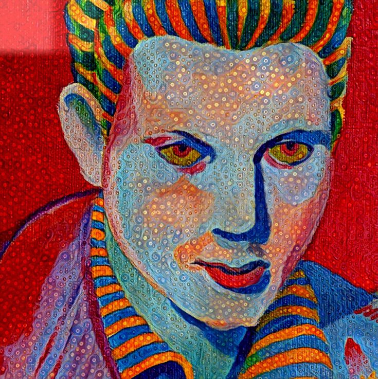 a painting of a man with colorful hair