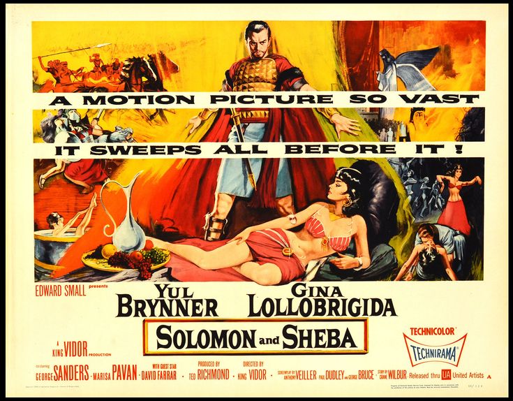 a movie poster for the film solomon and sheba, starring actors from two different films