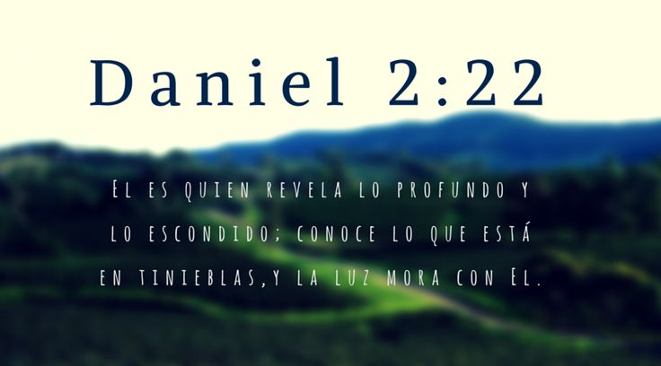 an image of a landscape with the words daniel 2 22 written in spanish and english