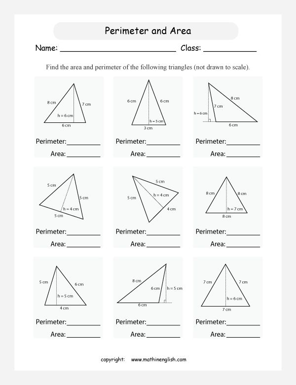 the perimeter and area worksheet for students to practice their math skills, including triangles