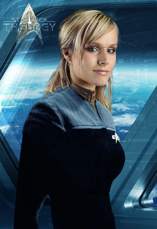 a woman in a star trek uniform posing for a photo