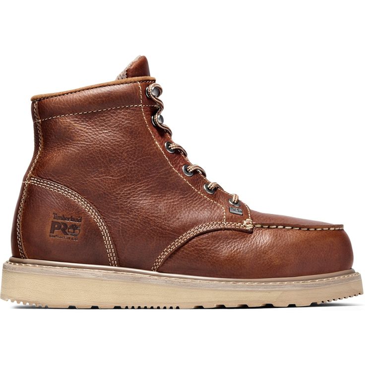 Timberland PRO Men's Barstow Wedge 6" Moc Alloy Toe Work Boot - Rust - TB188559214 This Item Ships FREE! Do you spend long hours at work on your feet on sometimes challenging surfaces? If so, our Timberland PRO® Barstow Wedge alloy safety-toe work boots are the right tools for the job. Featuring Premium Timberland® full-grain, rugged leather uppers, they utilize Goodyear welt construction for durability, steel shanks for structural support, Anti-Fatigue Technology footbeds and lightweight, cushi Mens Work Boots, Timberland Store, Timberland Boots Outfit, Honey Pie, Boots Timberland, Men Bodies, Moc Toe Boots, Yellow Boots, Timberland Pro