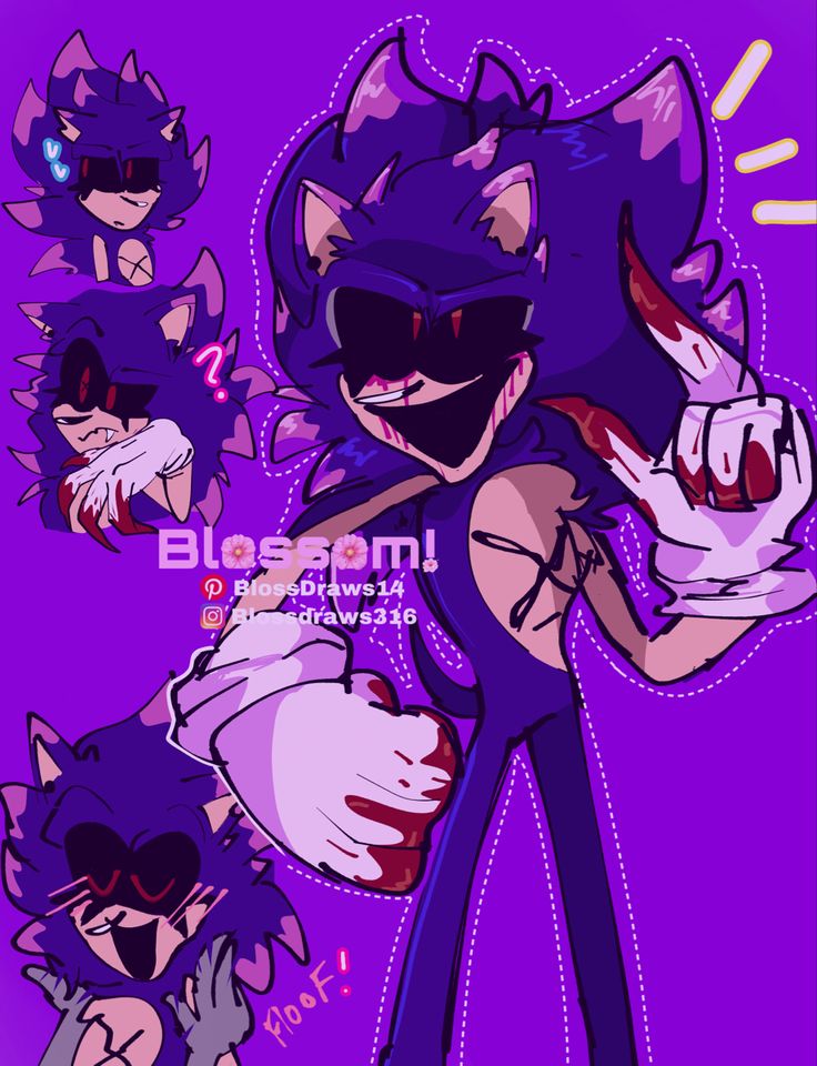 an image of sonic the hedge character with different poses and expressions on his face, in purple