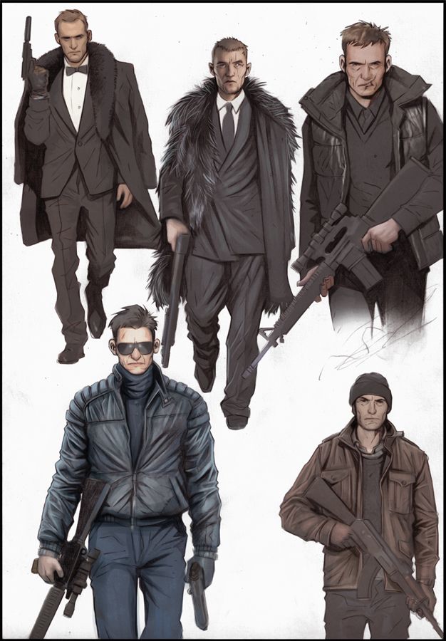 Concept art by MrLeeCarter on deviantART Deadshot Concept Art, Suit Concept Art, Henchmen Concept Art, Bodyguard Character Design, Spy Concept Art, Prison Concept Art, Mobster Character Design, Hitman Concept Art, Mafia Concept Art