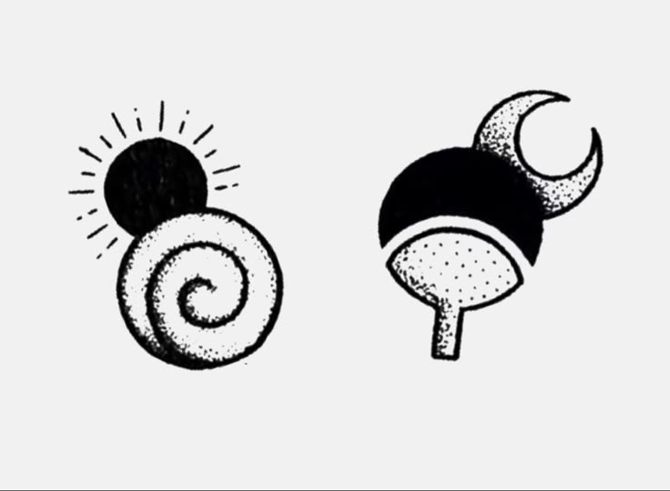 two black and white drawings of mushrooms