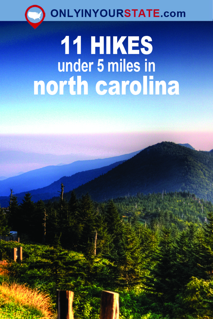 a scenic view of the mountains and trees with text that reads, 11 hikes under 5 miles in north carolina