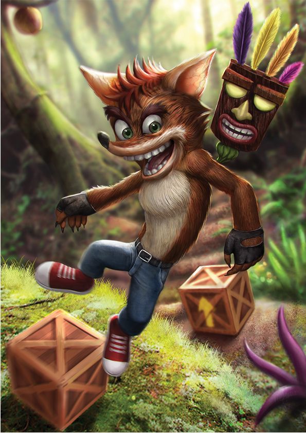 an image of a cartoon character running through the woods with two masks on his head