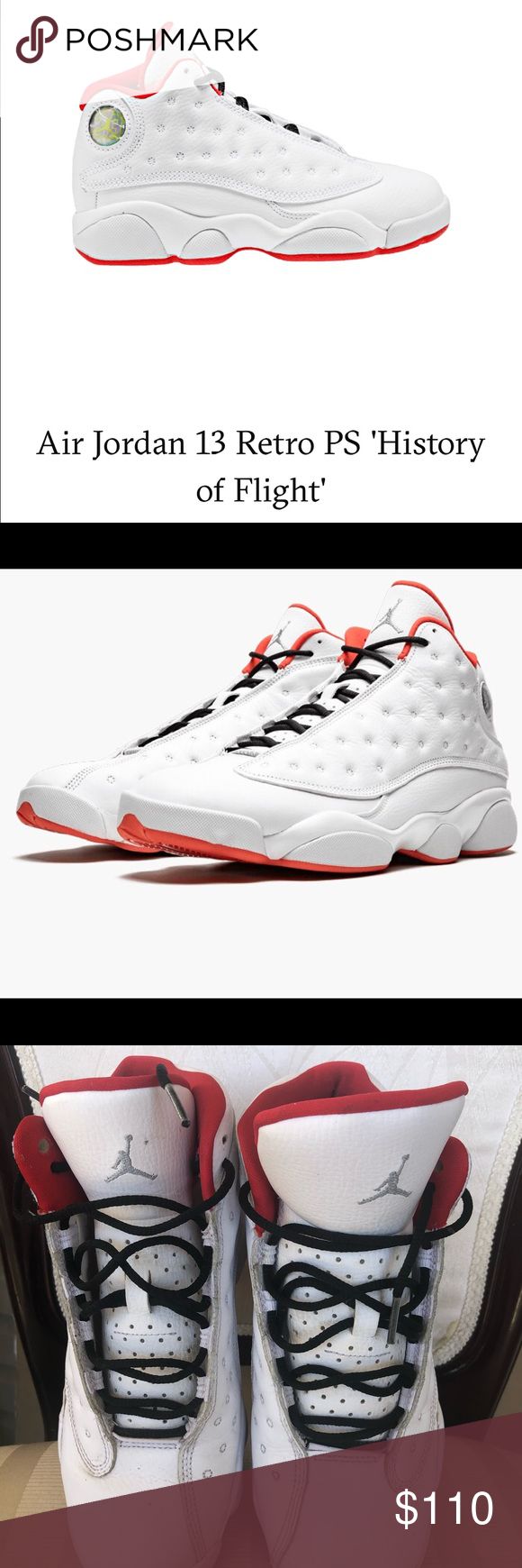 Air Jordan 13 Retro PS History of flight sneakers Air Jordan 13 Retro PS History of flight sneakers 6 youth  White/Red Use very good due to some flaw as shown Jordan Shoes Sneakers White Leather Running Shoes For Streetwear, Custom White Leather Sneakers For Jogging, White Leather Custom Sneakers For Jogging, White Sporty Sneakers With Boost Midsole, White High-top Sneakers With Perforations, Jordan Shoes With White Sole, White Sneakers With Laces For Light Sports, Sporty Jordan Shoes With White Sole, Breathable Lace-up Jordan Shoes With White Sole