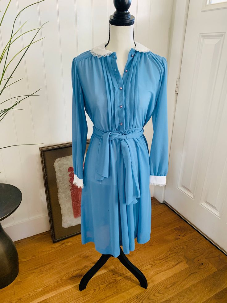 Dress With Peter Pan Collar, Zip Code, Peter Pan Collar, Im Happy, Westminster, Vintage 1970s, Dress Clothes For Women, Blue Dress, Peter Pan